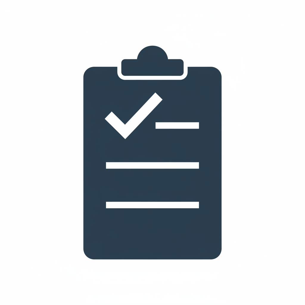 A minimalist vector icon of a clipboard with a white checkmark.