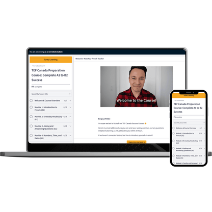 TEF Canada Success Course online learning platform shown on laptop and mobile screen